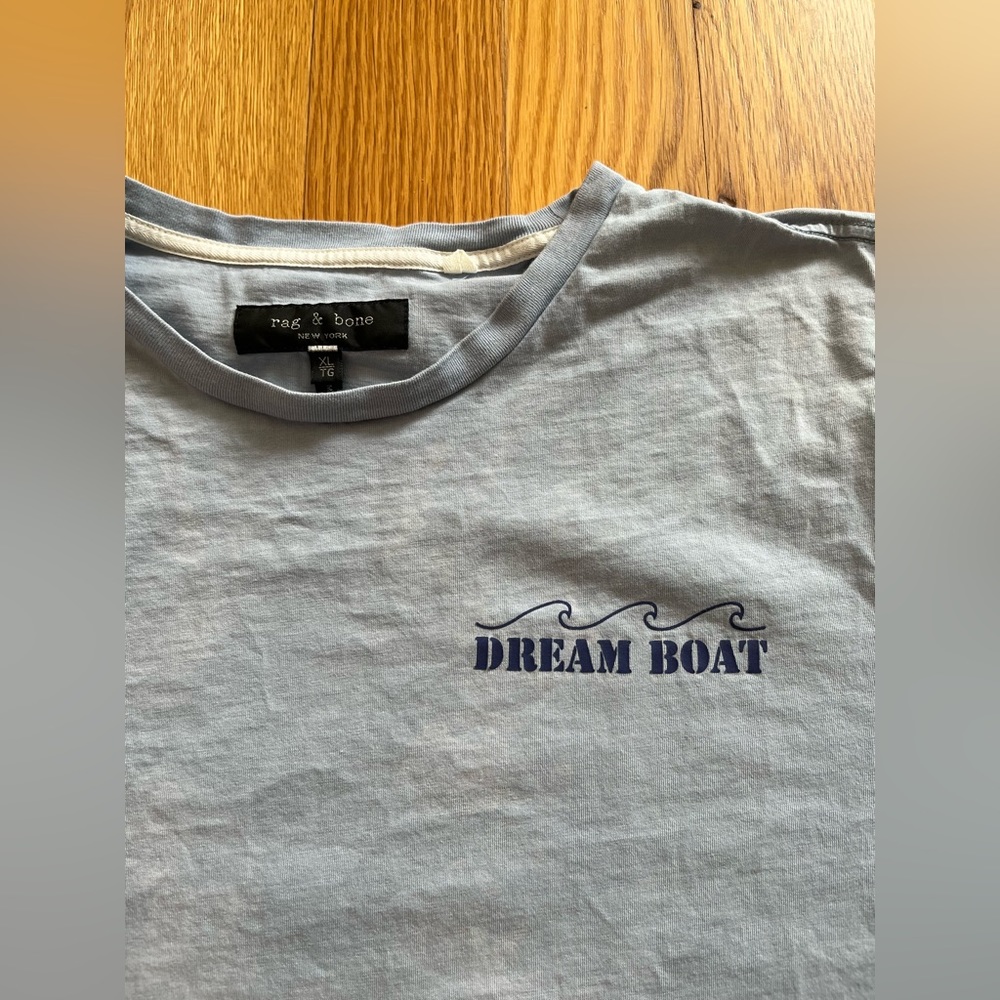 Rag & Bone "Dream Boat" Graphic Tee Light Blue XL